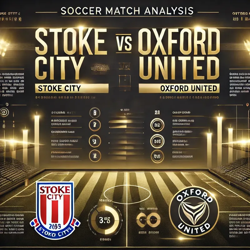 Professional sports graphic featuring a detailed match analysis for Stoke vs Oxford, showcasing team strengths and game strategies.