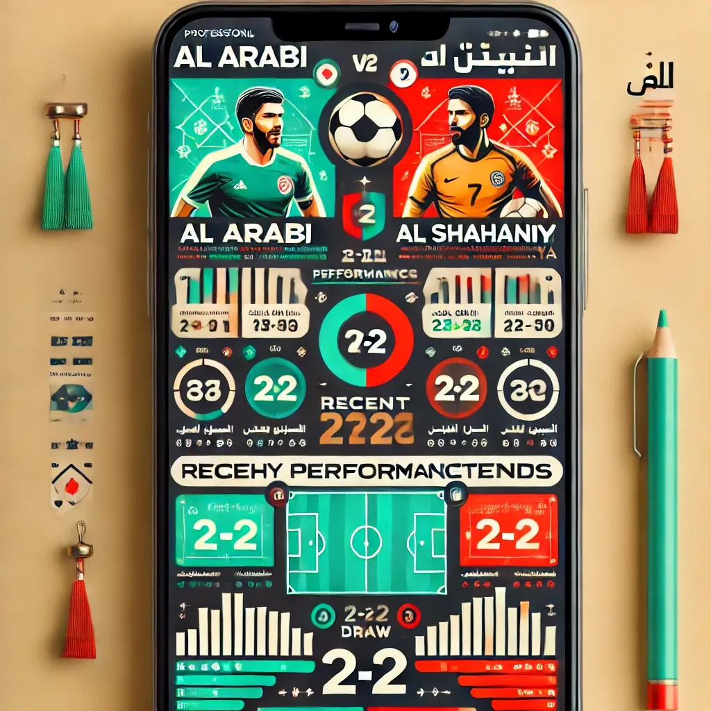 알 아라비와 알 사하니야 경기 분석 인포그래픽 - 주요 경기 통계, 최근 성과, 그리고 2-2 무승부 예측