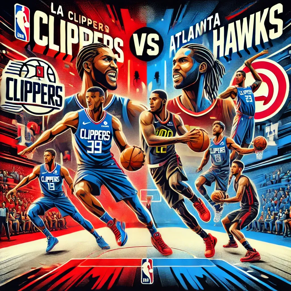 Detailed basketball game analysis graphic comparing LA Clippers and Atlanta Hawks team stats, featuring player performances, game results, and key insights for informed predictions.